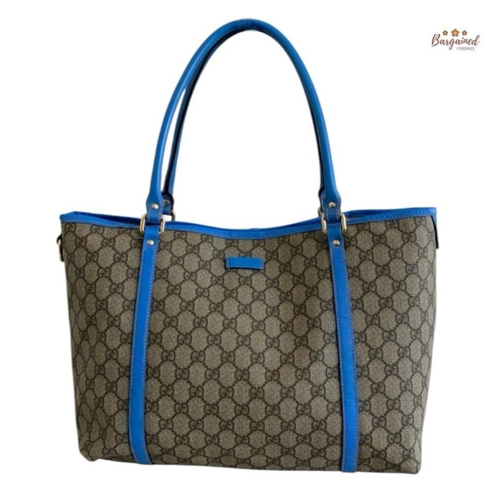 Authentic GUCCI Brown/Blue GG Coated Canvas Joy Medium Tote Bag